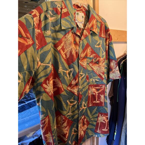 Banana Cabana Men’s XL Floral Martini Short Sleeve Button Up Silk Hawaiian Shirt - Picture 4 of 12